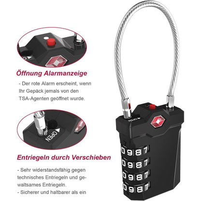 TSA Gepäckschloss 4-Stellig Schwarz für Reise und Spind