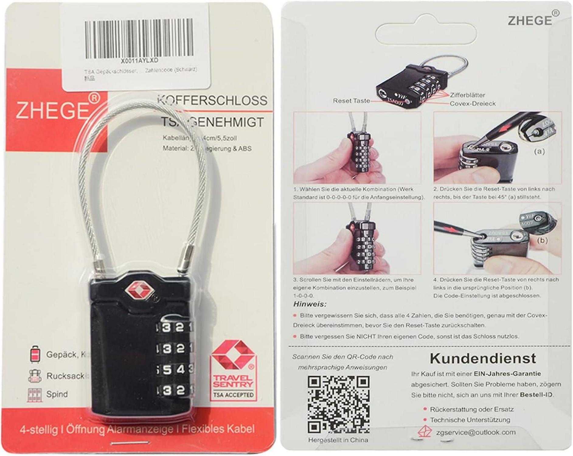 ZHEGE TSA Gepäckschloss 4 Stellig Schwarz 1 Stück