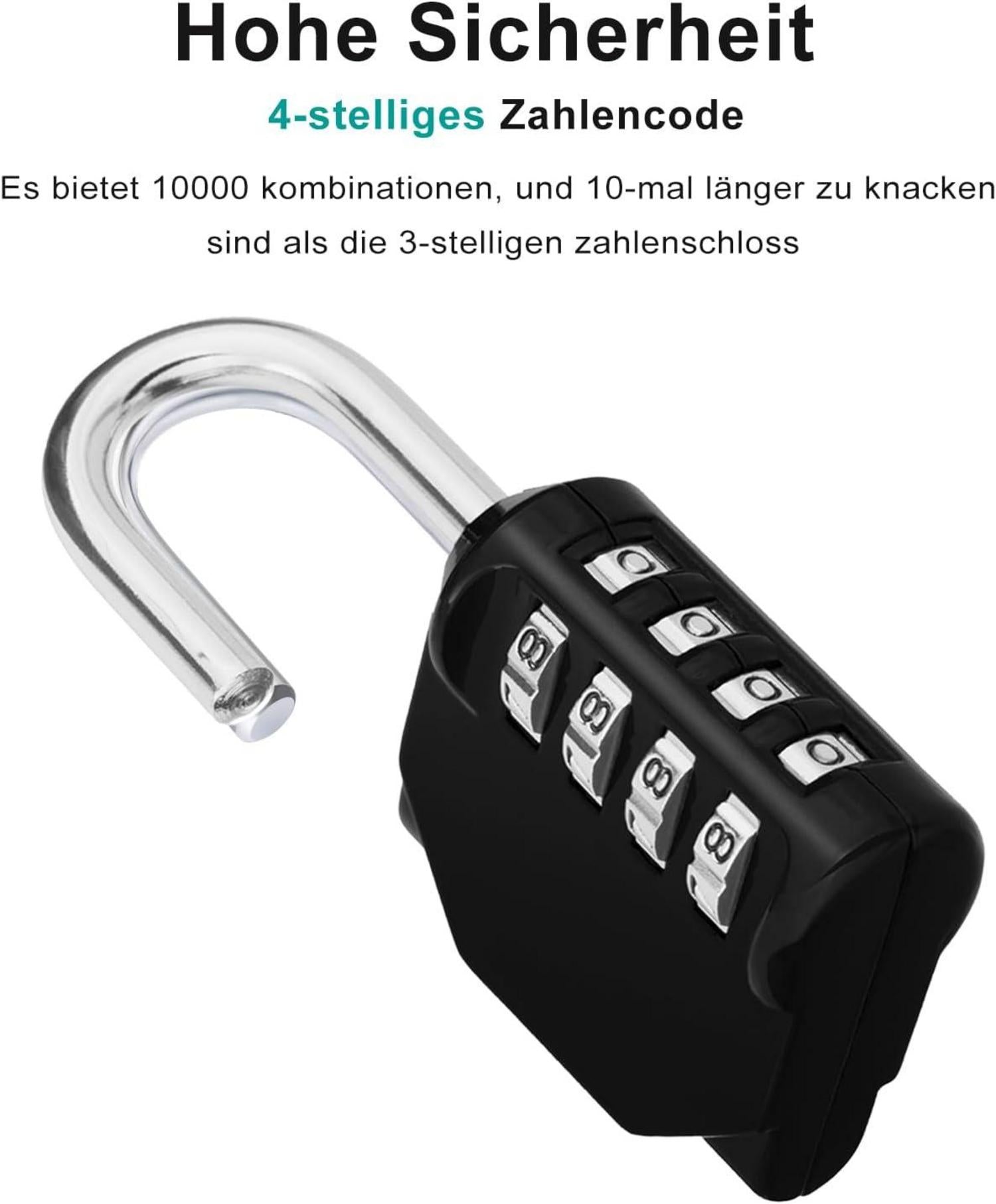 Vorhängeschloss Zahlencode 4 Stellig 2er Set Schwarz