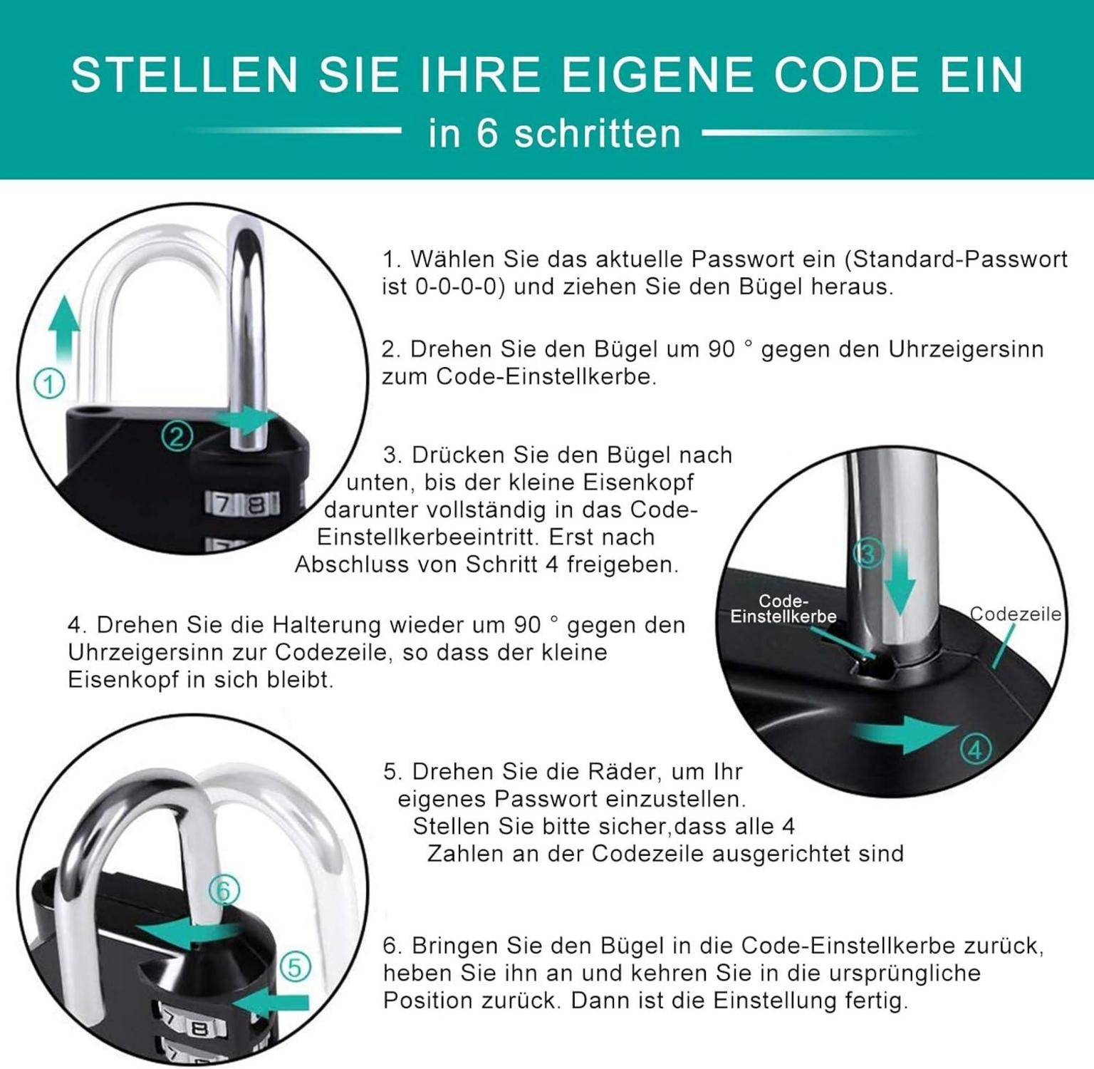 Vorhängeschloss Zahlenschlösser 4 Stellig Schwarz 2er Set