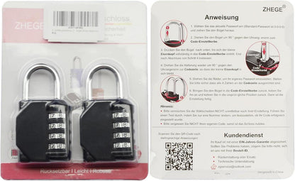 ZHEGE Zahlenschloss Vorhängeschloss 4-Stellig Schwarz Wetterschutz 2 Stücke