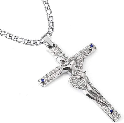 Johnny Hallyday Kreuz Anhänger Halskette Gitarre Rocker Silber Metall