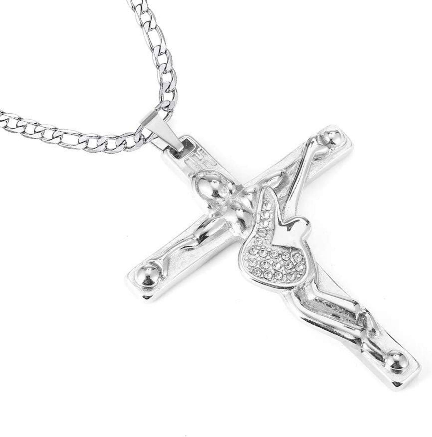 Johnny Hallyday Kreuz Anhänger Halskette Gitarre Rocker Silber Damen Herren