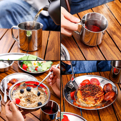 Odoland Campingbesteck Set 8-teilig Edelstahl mit Tasche