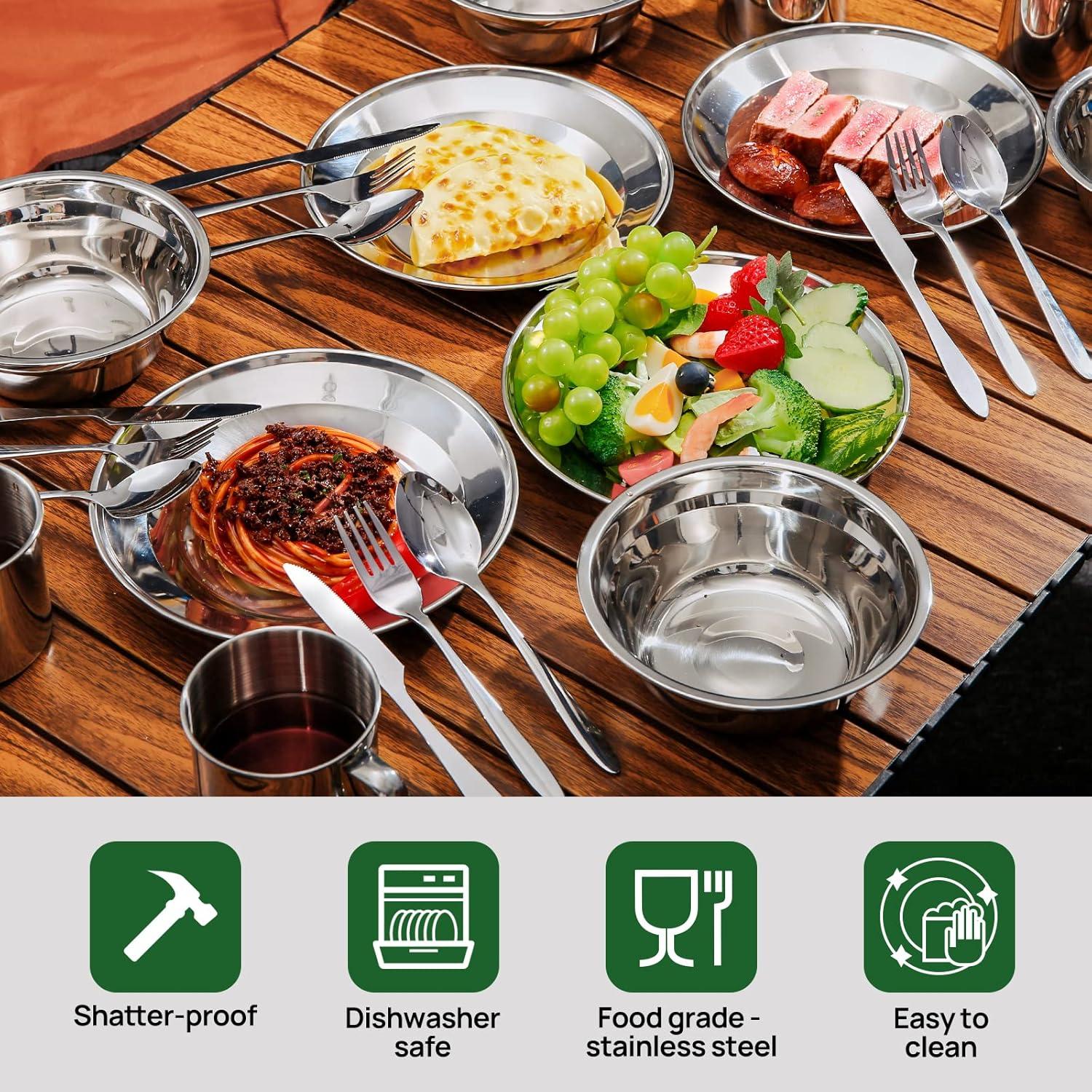 Odoland Campingbesteck Set 8-teilig Edelstahl Outdoor Reisebesteck