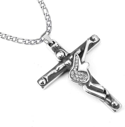 Johnny Hallyday-Kreuz Anhänger Halskette Silber Metall Damen Herren Geschenk