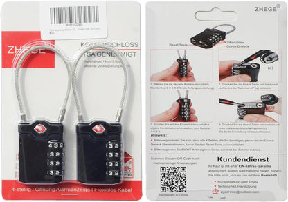 TSA Gepäckschloss Zahlenschloss 4 Stellig Vorhängeschloss Reisekoffer Schwarz 2 Stücke