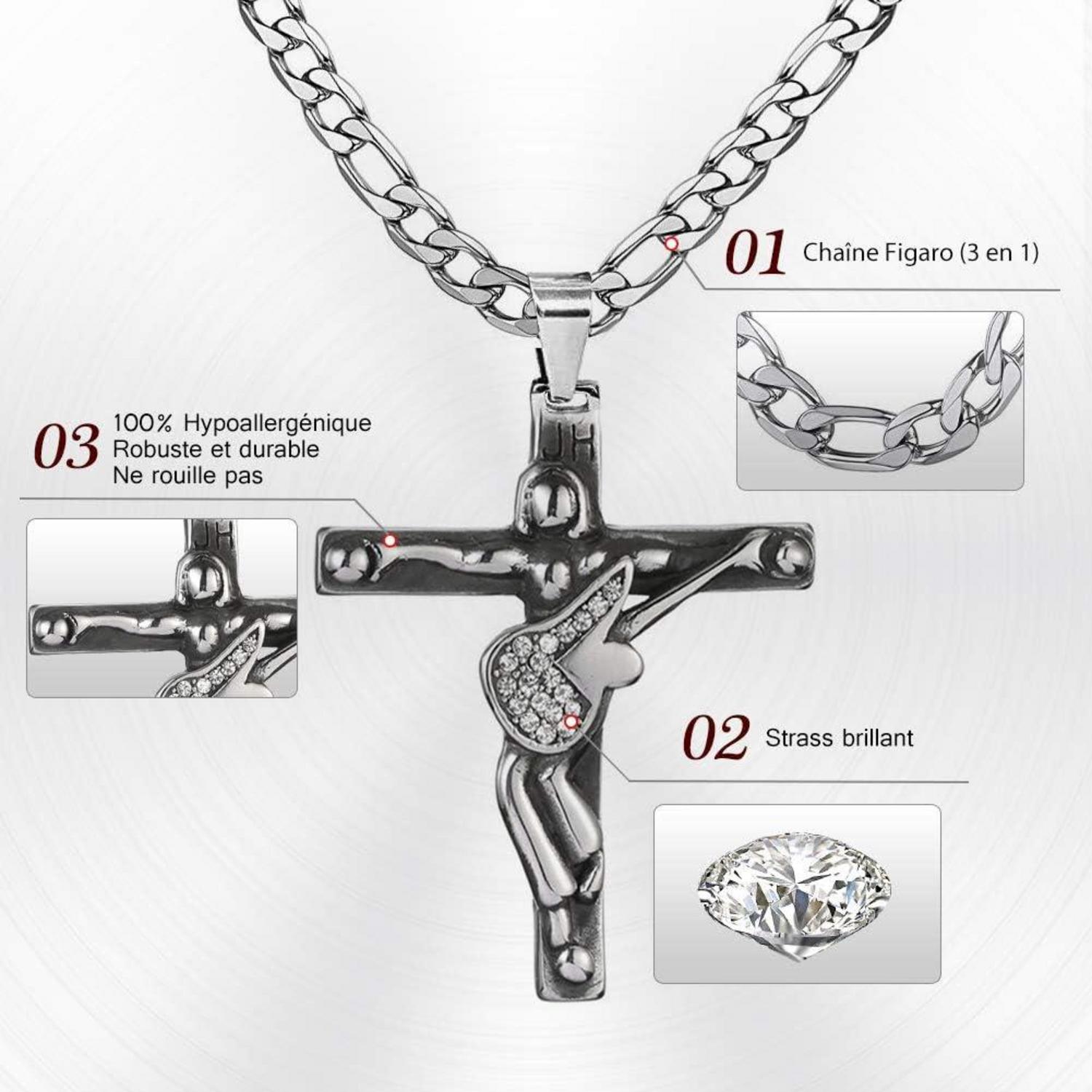 Kreuz Johnny Hallyday Anhänger Silber Titan Edelstahl