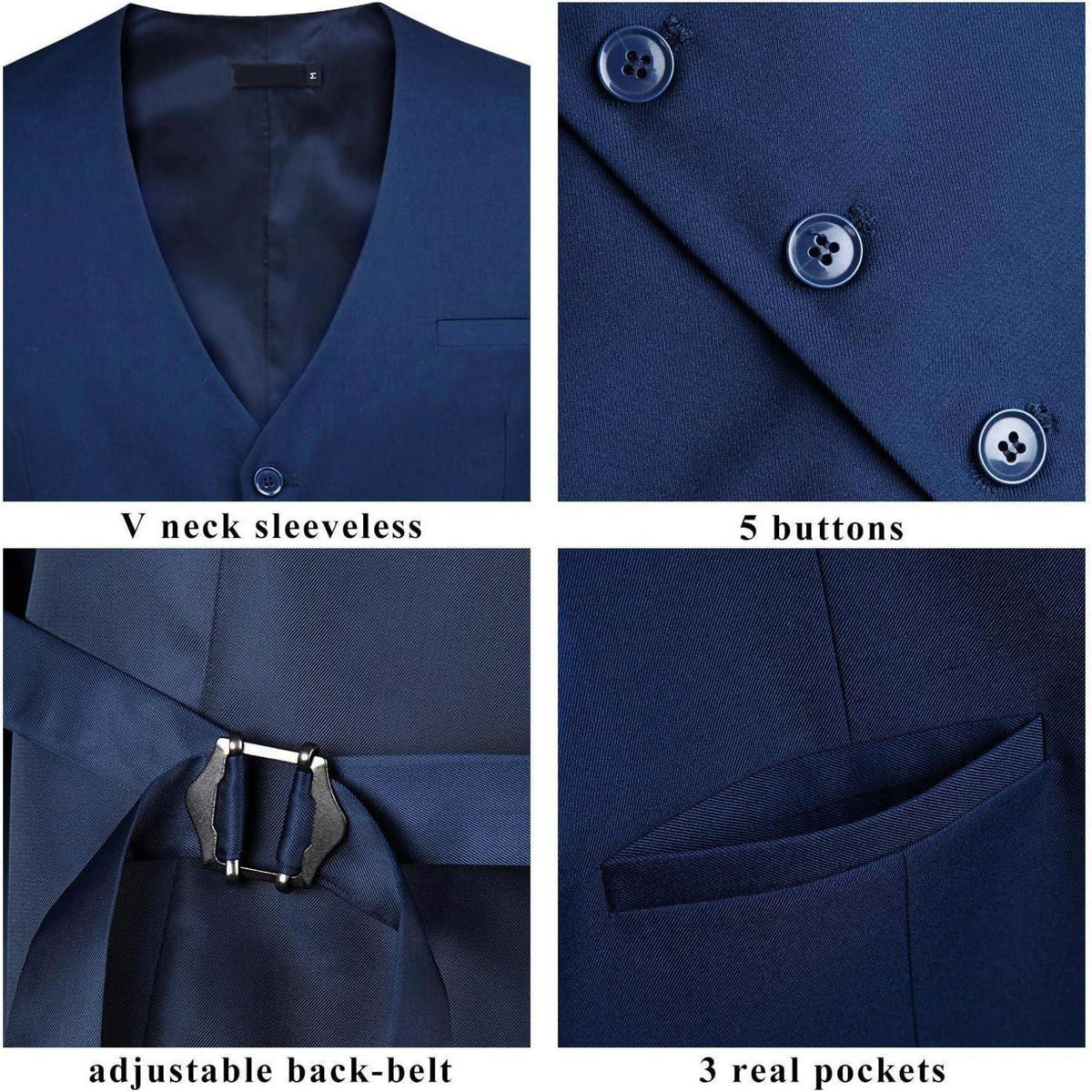 Herren Anzugweste V-Ausschnitt mit Taschen Marineblau