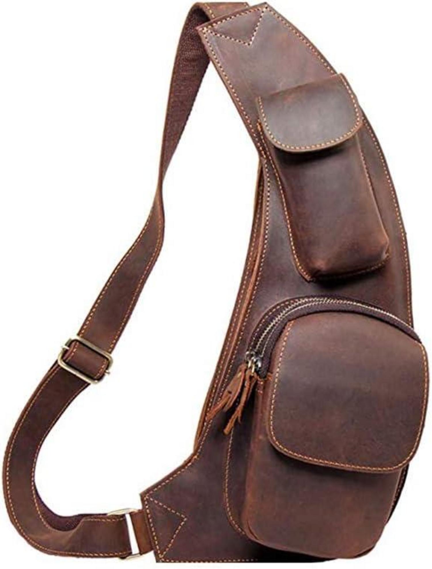 Leathario Canvas Herren Brusttasche Crossbody Sling Bag Braun