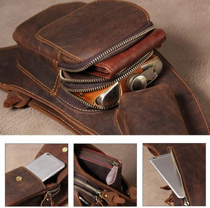Leathario Canvas Herren Brusttasche Crossbody Sling Bag Braun