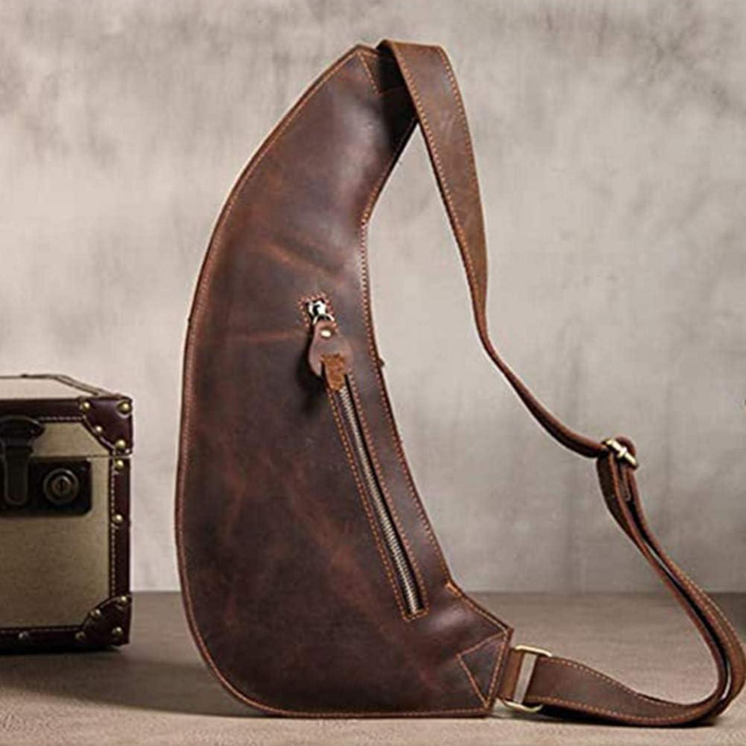 Herren Canvas Crossbag Sling Rucksack Schulterrucksack Braun