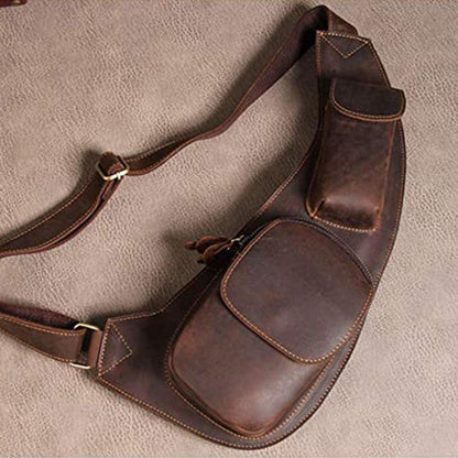 Leathario Herren Brusttasche Canvas Crossbag Sling Rucksack Braun