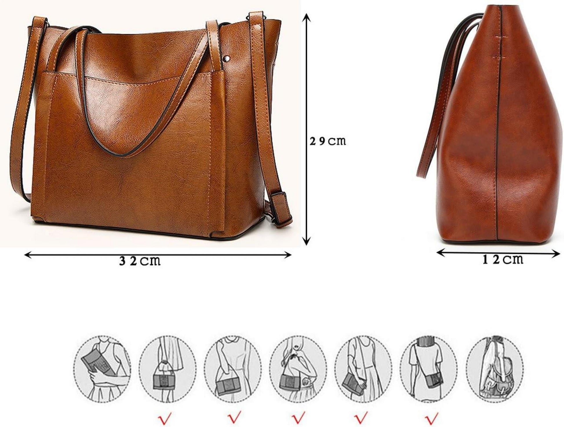 Großer Damen Shopper aus PU-Leder mit Schulterriemen Handtasche Umhängetasche