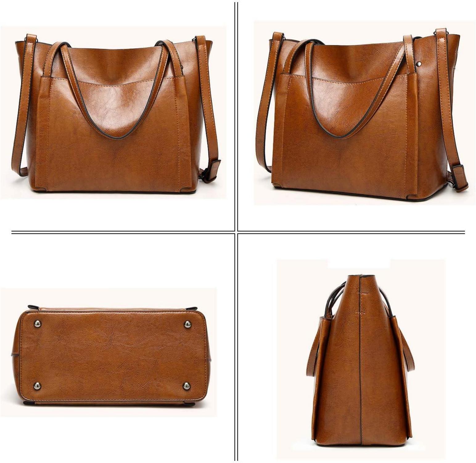Damen Groß Shopper PU-Leder Schultertasche Umhängetasche Eimer Handtasche