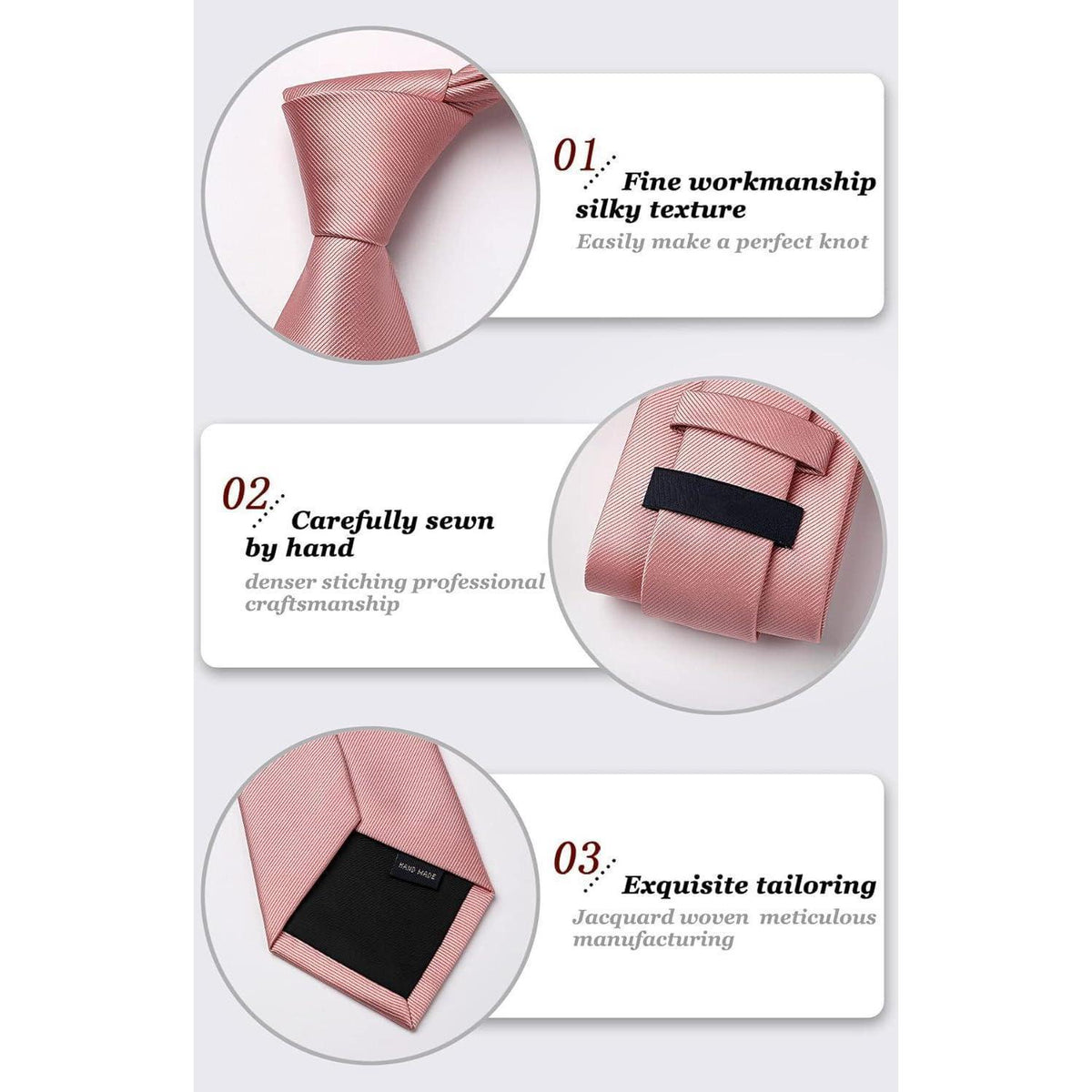 Krawatten-Set Herren mit Einstecktuch – Einfache Pflege, Rosa