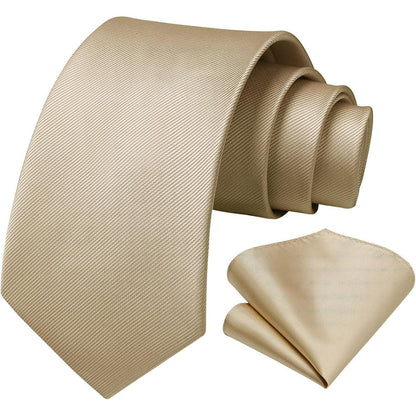 Krawatten-Set Herren mit Einstecktuch – Champagner, pflegeleicht