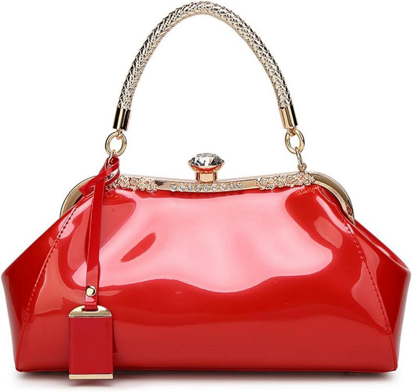 Damen Handtasche PU-Lackleder Henkeltasche Schultertasche Rot