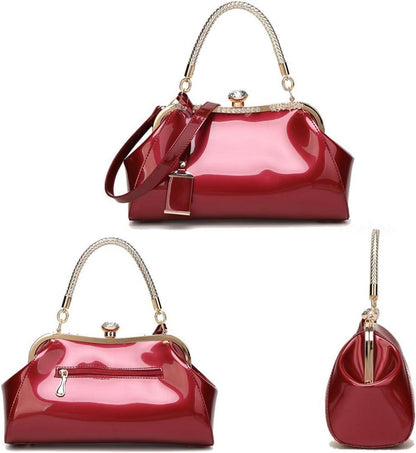 Damen Handtasche PU-Lackleder Henkeltasche Schultertasche Rot