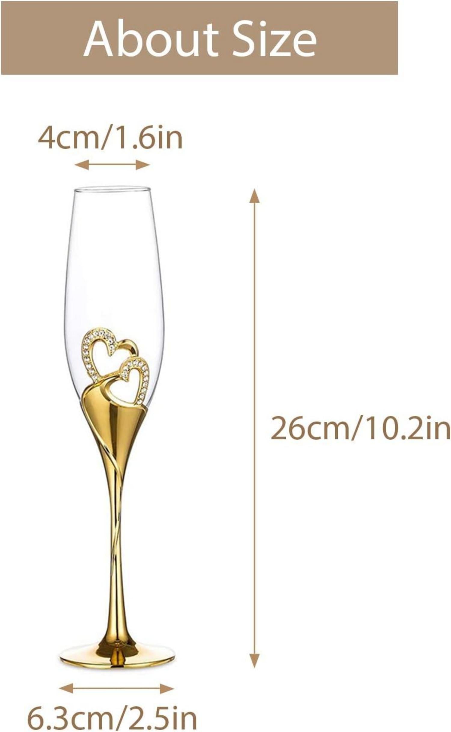 Hochwertige Diamant-besetzte Herz Weingläser Kristall Gold 2er Set