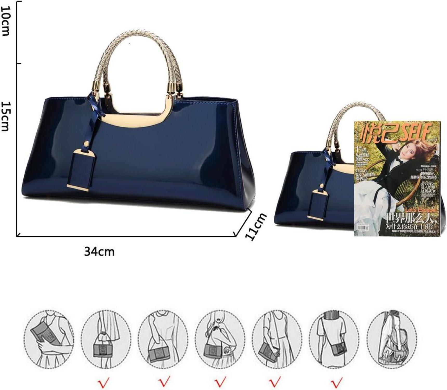 Damen Handtasche PU-Lackleder Henkeltasche Abendtasche Hochzeit Umhängetasche