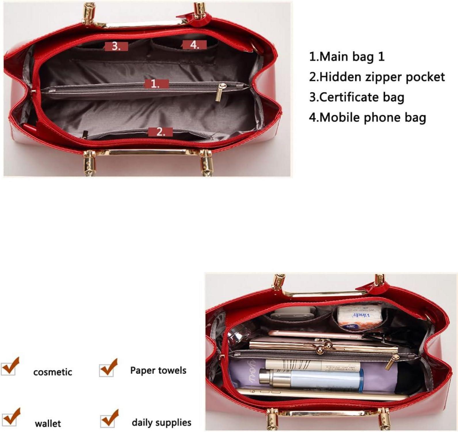 Damen Handtasche aus PU-Lackleder Henkeltasche Schultertasche