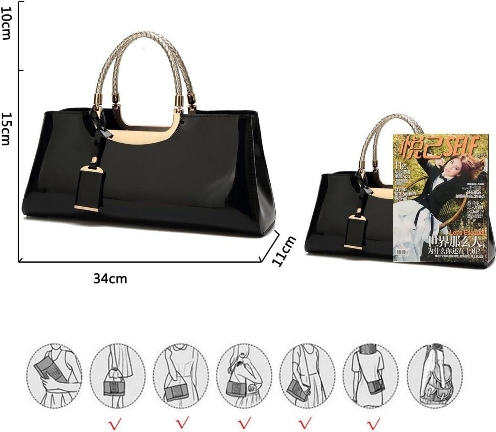 Damen Handtasche PU-Lackleder Abendtasche Hochzeit Umhängetasche Luxus