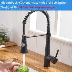 Schwarze Niederdruck Küchenarmatur 360° drehbar