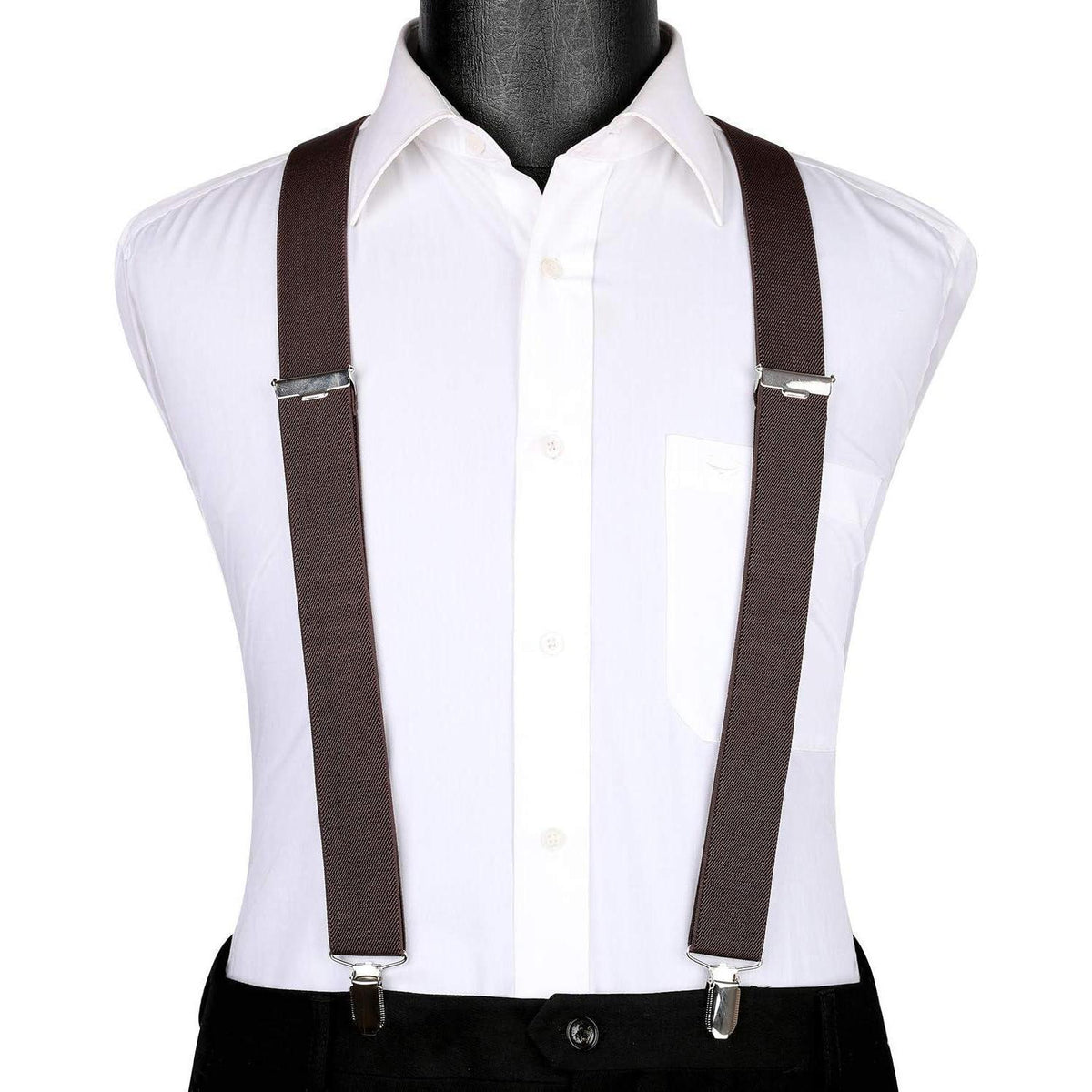 Herren Hosenträger X-Form mit 4 starken Metallclips, braun