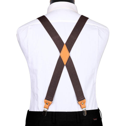 Herren Hosenträger X-Form mit 4 starken Metallclips, braun