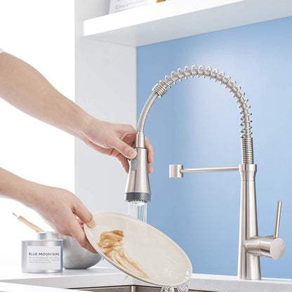 LED Wasserhahn Küche Spiralfeder 360° Schwenkbar Hochdruck Nickel