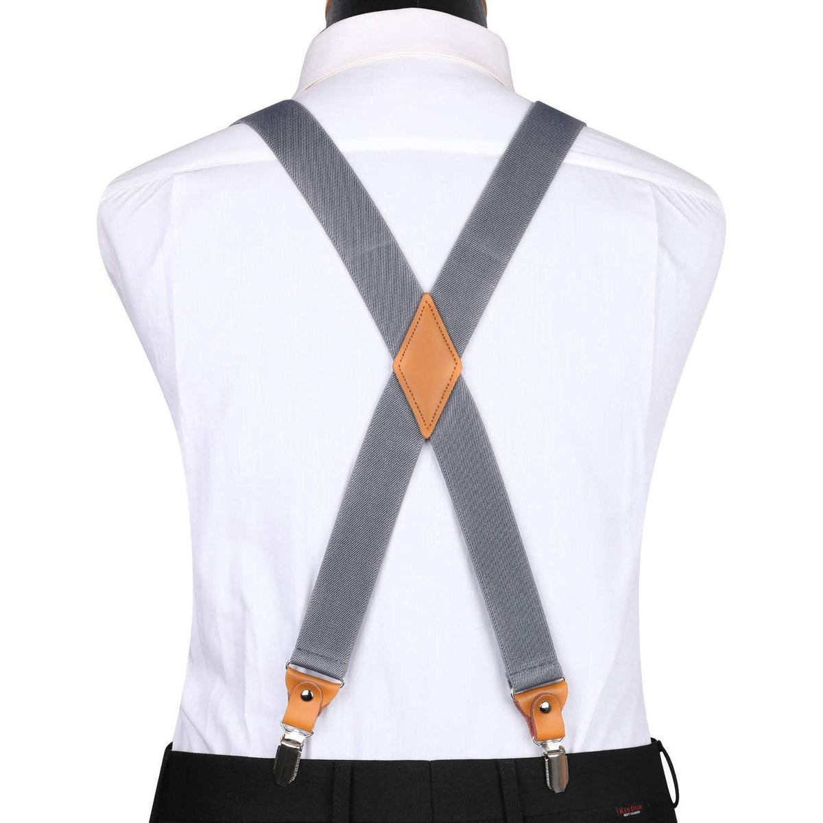 Herren Hosenträger X-Form mit 4 starken Metall-Clips, Grau