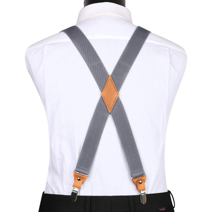 Herren Hosenträger X-Form mit 4 starken Metall-Clips, Grau