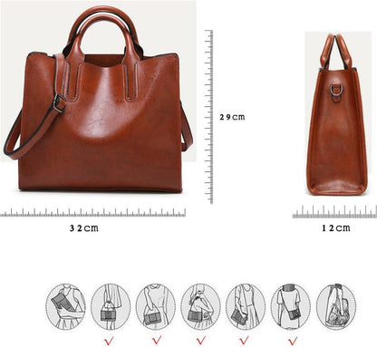 Damen Coolives PU-Leder Shopper Handtasche Schultertasche magnetischer
