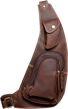 Echtes Rindsleder Brusttasche Crossbody Vintage Look Braun