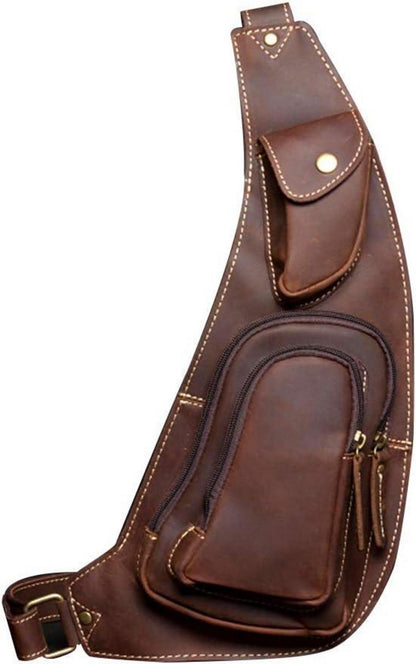 Echtes Rindsleder Brusttasche Crossbody Vintage Look Braun