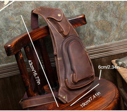 Echtes Rindsleder Brusttasche Herren Vintage Look Braun 20x32x11cm