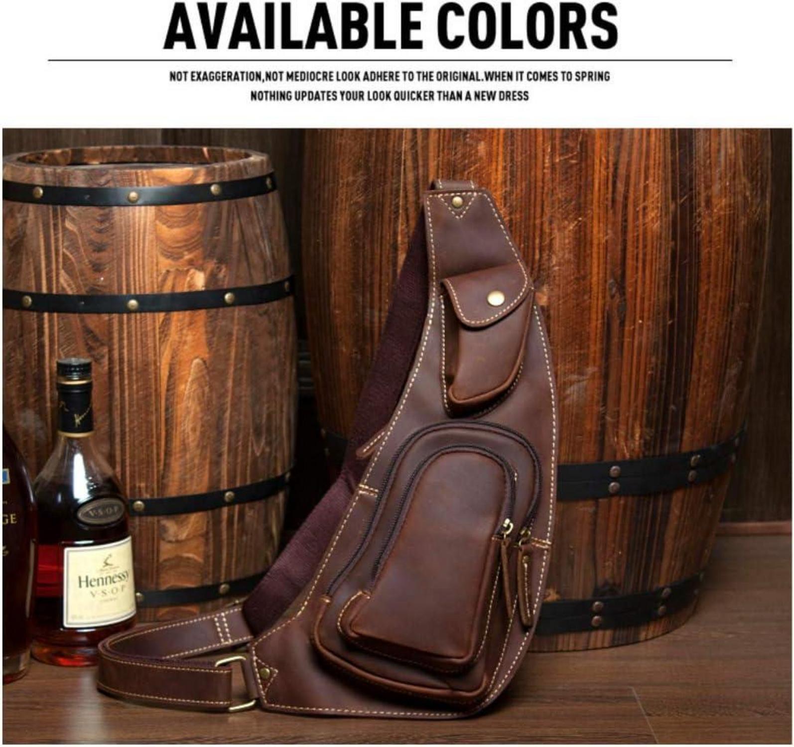 Leathario Brusttasche Herren Canvas Crossbag Sling Rucksack Braun