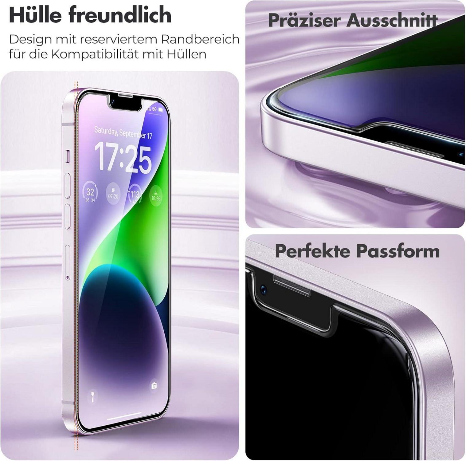 Schutzfolie für iPhone 14 13 Pro 9H Härte 3 Stück HD Klar 2.5D Glassschutz
