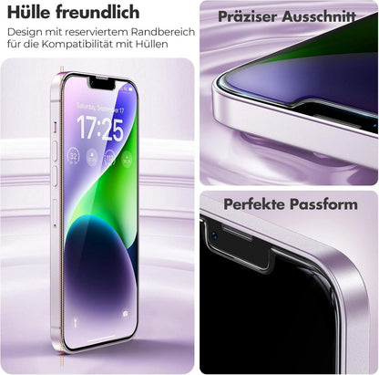 Schutzfolie für iPhone 14 13 Pro 9H Härte 3 Stück HD Klar 2.5D Glassschutz