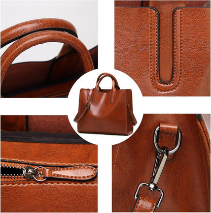 Damen Shopper Handtasche PU-Leder Schulterriemen Umhängetasche Schwarz