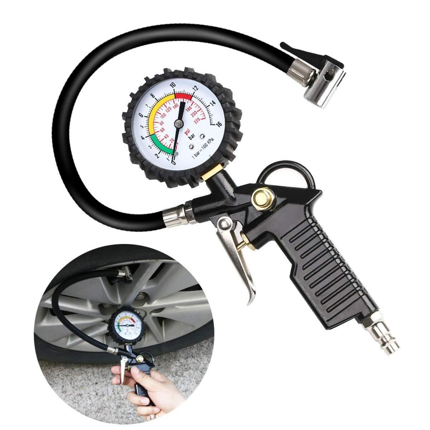 Luftdruckprüfer Reifenfüller 220 PSI Schwarz Multifunktion