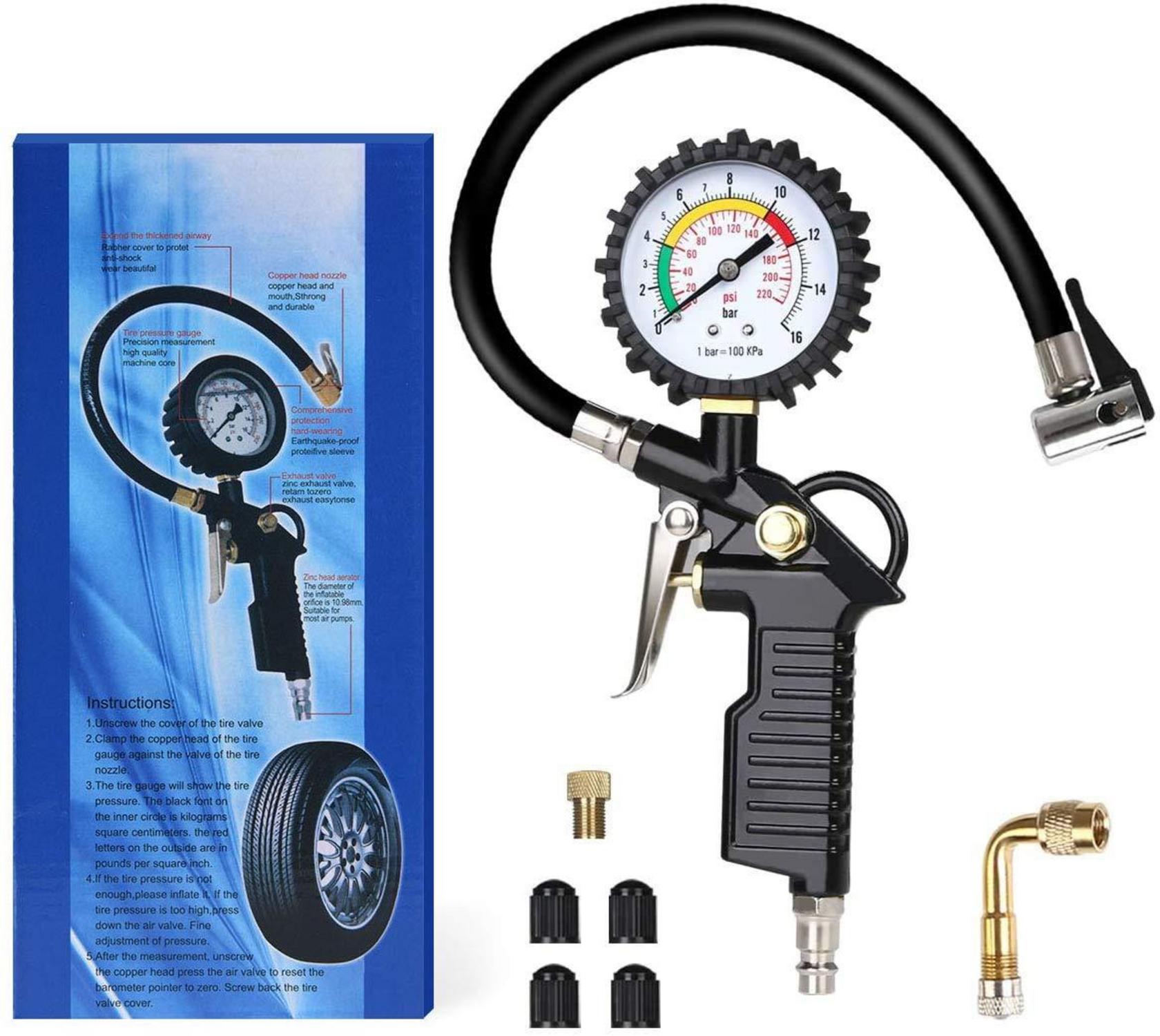 Reifenfüller 220 PSI Luftdruckprüfer Ventil Kern Schwarz