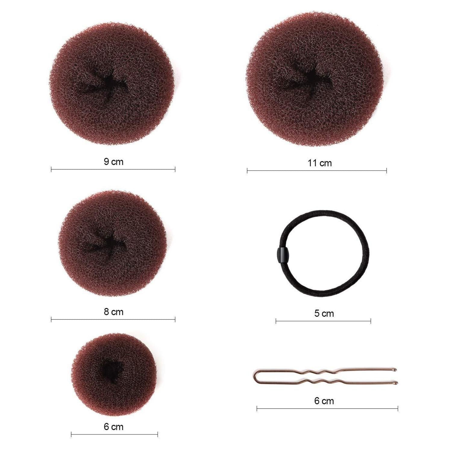 Donut Hair Bun Maker Set 7 Stück Haarband Haarnadel U-Form Braun