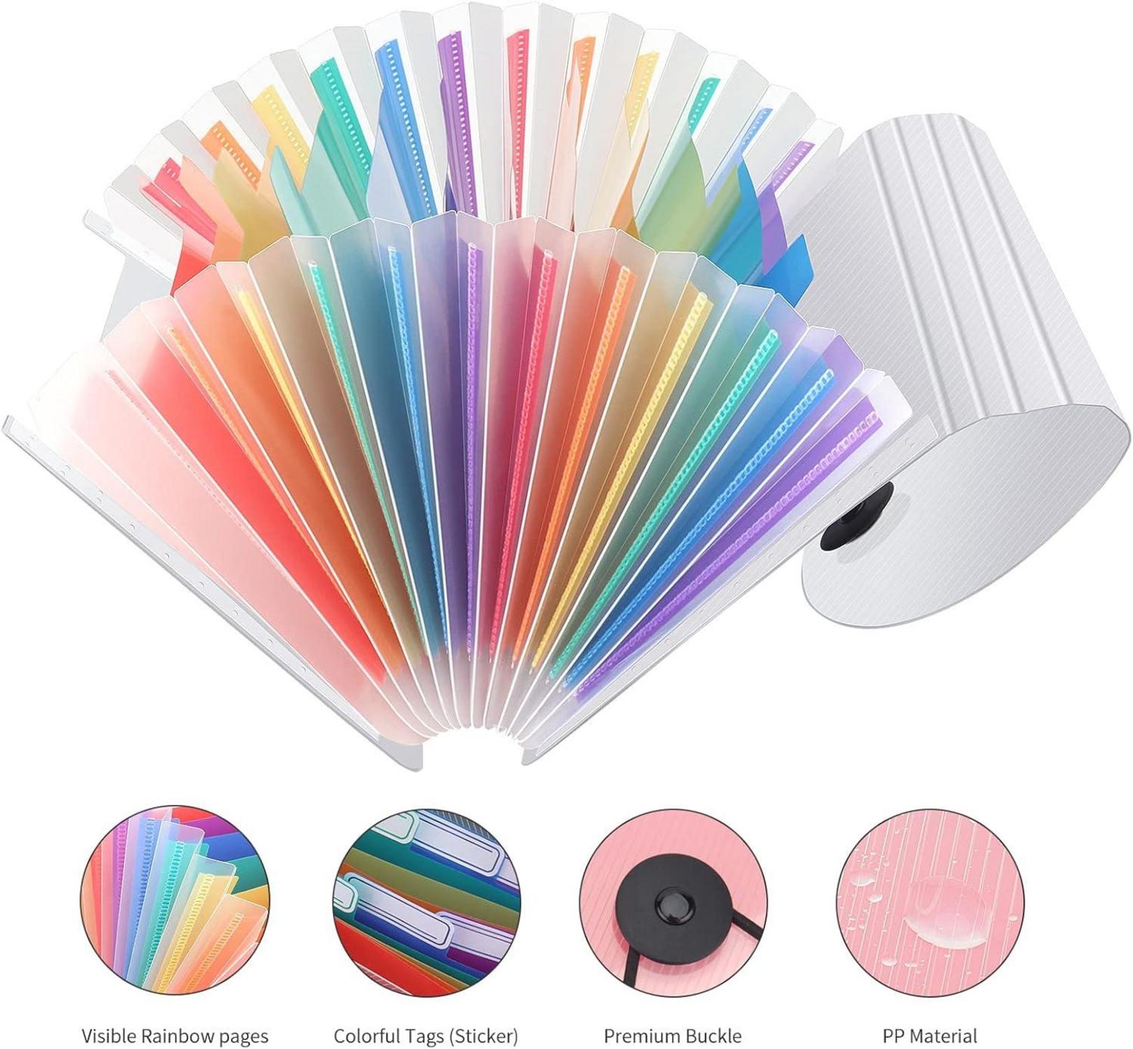 Uquelic Ordnungsmappe 13 Fächer Kunstoff Transparent Rainbow 10x5 Zoll