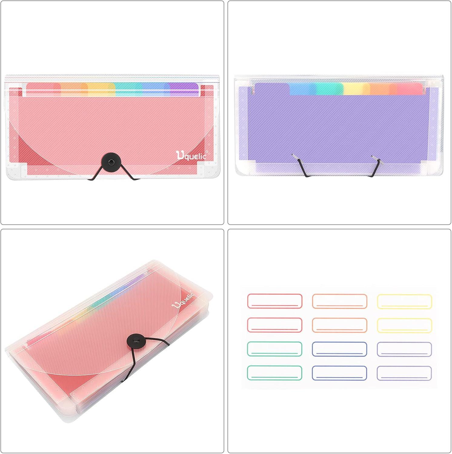Uquelic Ordnungsmappe 13 Fächer Kunstoff Transparent Rainbow 10x5 Zoll