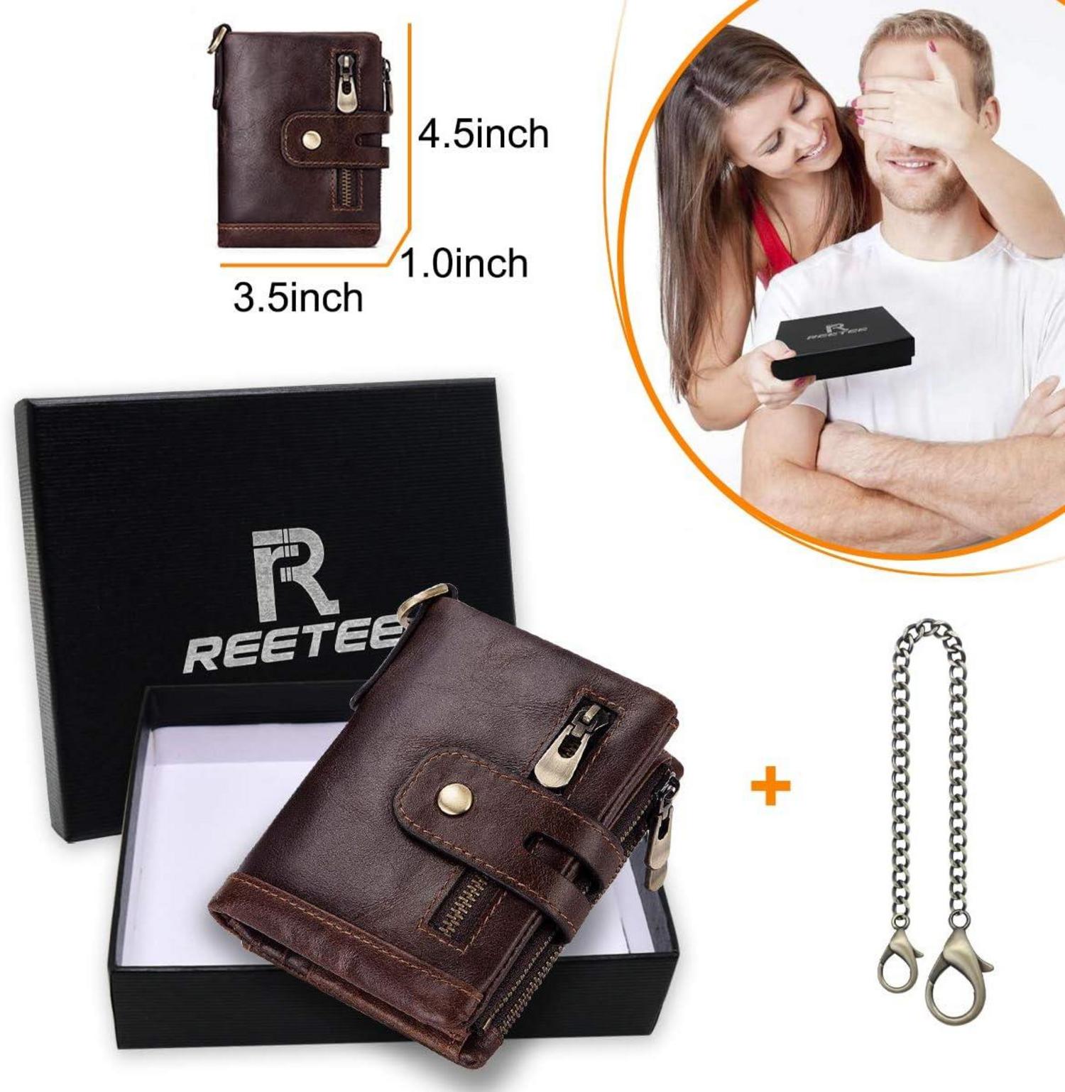Herren Geldbörse RFID Schutz Kette Ledergeldbeutel Münzfach 16 Karten