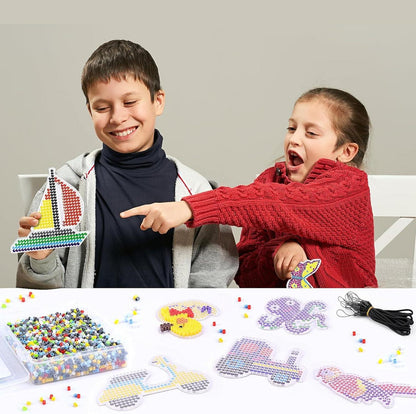 Bügelperlen Set mit Pinzette und Hängendes Seil, DIY Steckplatten, Rund Style A