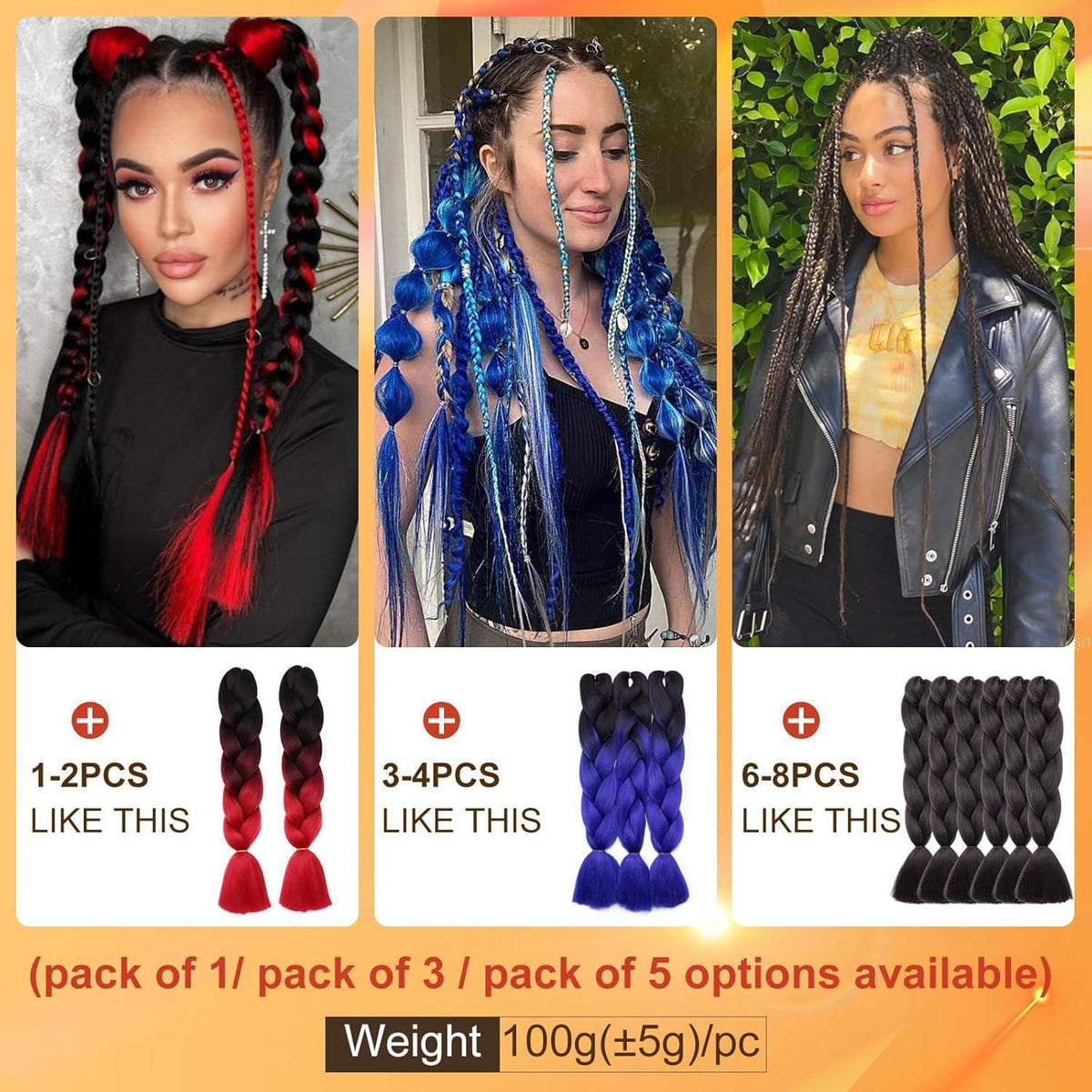 Ombre Flecht Haare 60cm - 2-4 Farben für Zöpfe & Box Braids