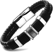 Echtes Leder Armband mit Magnetverschluss 20.5 cm Schwarz